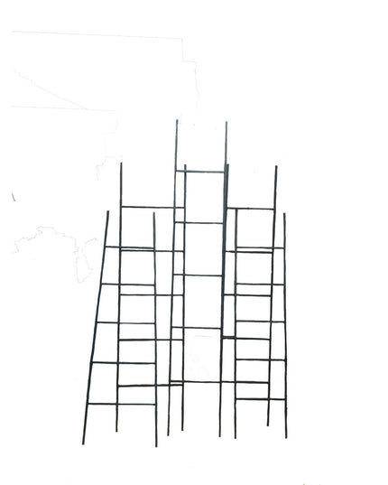 Black metal decorative ladder with multiple rungs and geometric grid design by Industrial Farm Co, The Lynn Metal Ladder