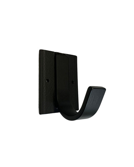 Black iron Dublin Mudroom Hook by Industrial Farm Co with rectangular wall mount plate and curved J-shaped hanging arm on ...