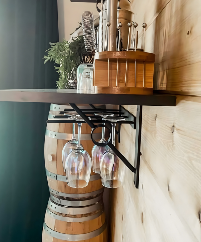 handmade brackets hung on shiplap 