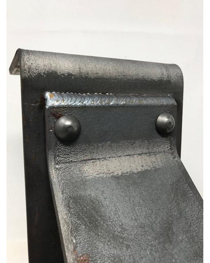 Industrial Farm Co Monroe Style black metal corbel bracket with weld seam detail and mounting bolts against white background