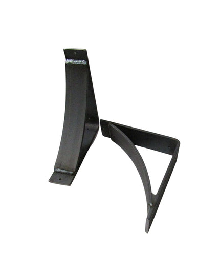 Black metal countertop support bracket by Industrial Farm Co with angular design and mounting holes for kitchen or bathroo...