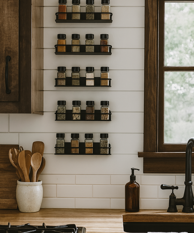 Herdon Wall Mounted Metal Shelf in Matte Black – Kitchen Spice Rack or Bathroom Organizer for Toiletries, Jars, Bottles & Storage Essentials