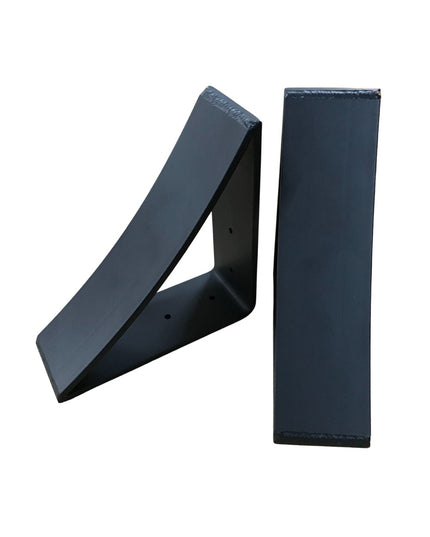 Black steel minimal bracket set from Industrial Farm Co showing triangular support design with welded construction and mat...