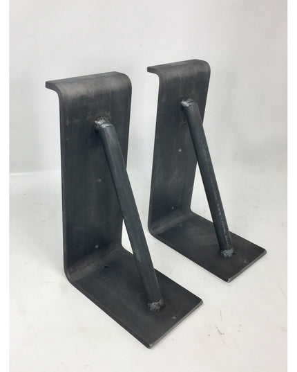 Black metal L-shaped shelf brackets from Industrial Farm Co, The Shaver Open Shelving Support with welded diagonal braces