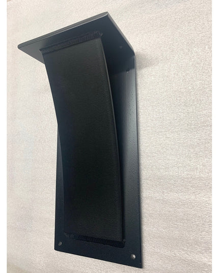 Black metal Cicero Bar Shelf Support bracket with industrial corbel design by Industrial Farm Co, wall-mounted against whi...