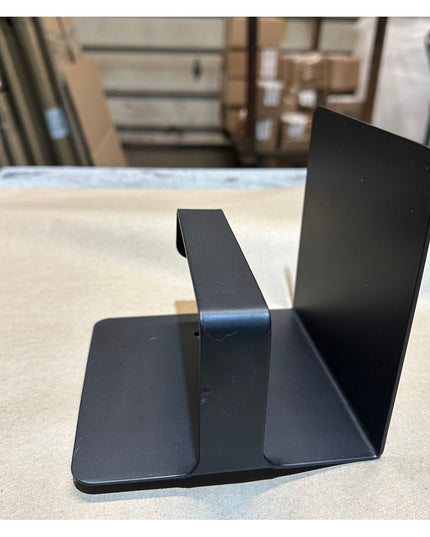 Black metal Cazenovia toilet paper holder with shelf by Industrial Farm Co, featuring modern minimalist design with flat b...