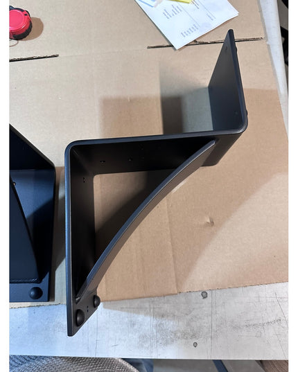Heavy duty black steel Mottville 5 inch mantel bracket with decorative rivets by Industrial Farm Co showing triangular sup...