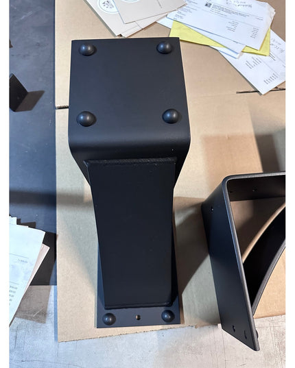 Black steel Mottville 5-inch mantel bracket with decorative rivets by Industrial Farm Co, heavy duty handmade USA corbel