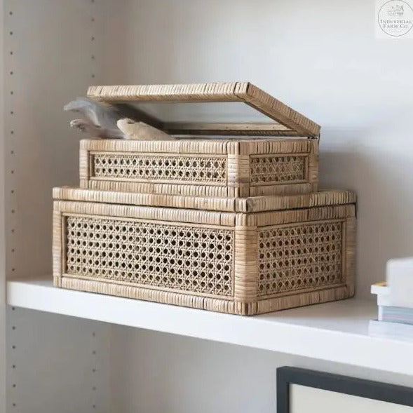 Rattan Display Box with Glass Lid - Set of Two  Default Title   | Industrial Farm Co