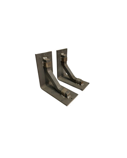 Industrial Farm Co Rosamond black metal folding shelf supports with curved bracket design, set of two wall-mounted brackets