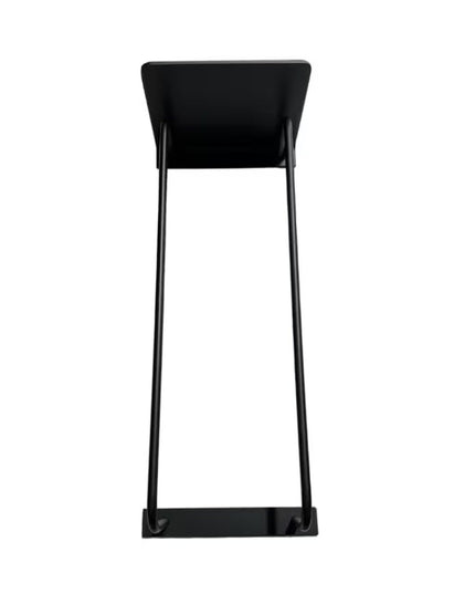 Black metal Diana Towel Rack with Shelf by Industrial Farm Co featuring minimalist design with vertical frame and bottom s...