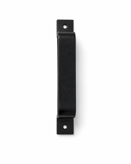 Black rectangular door handle on a white background