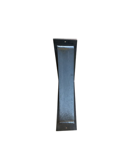Black steel curved industrial shelf bracket with tapered design and blue-tinted finish by Industrial Farm Co, handmade in USA
