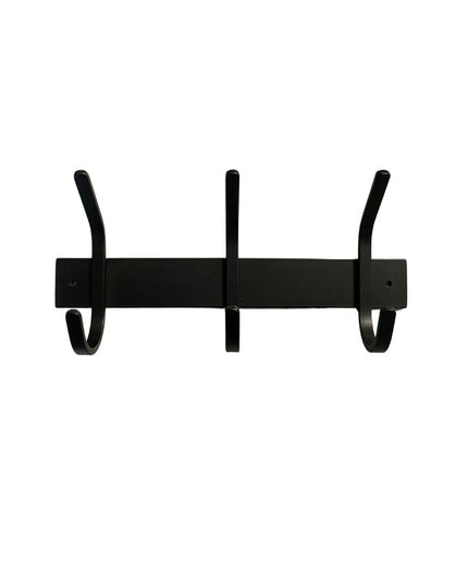 The Eastman black wrought iron wall-mounted coat rack with three curved hooks by Industrial Farm Co
