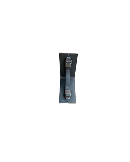 Black metal Rosamond shelf support bracket with industrial design and mounting hardware by Industrial Farm Co
