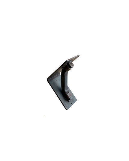 Black metal Rosamond shelf support bracket with angular design and mounting holes by Industrial Farm Co