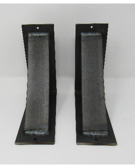 Black steel Dibbles 3 inch industrial shelf brackets with curved support bars, handmade heavy duty metal corbels by Indust...