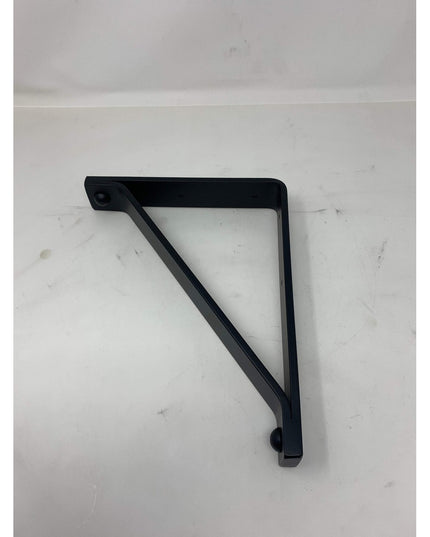 Black metal Joyce Modern Shelf Support bracket by Industrial Farm Co with triangular design and mounting holes on white ba...