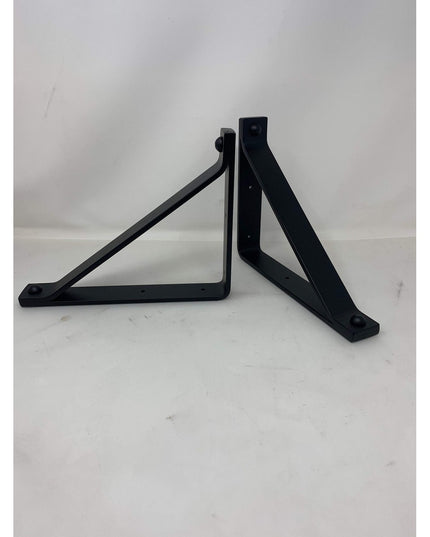Black metal triangular shelf brackets with diagonal support braces from Industrial Farm Co, Joyce Modern Shelf Support design