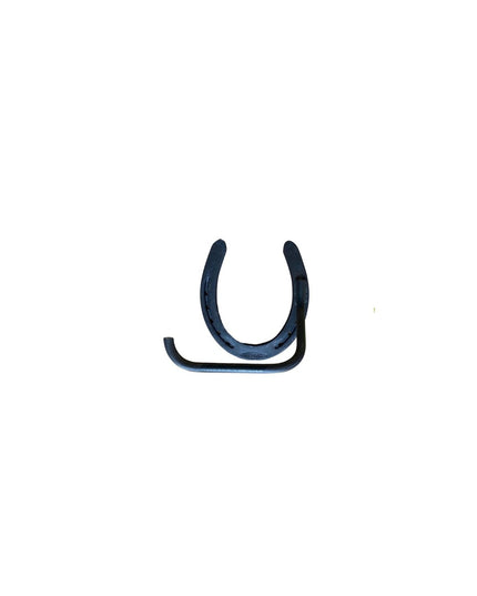 Black metal Tierney Horseshoe Toilet Paper Holder by Industrial Farm Co with curved horseshoe design and mounting bracket