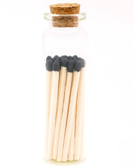 Decorative Mini Matches In Glass Container  Black Tip   | Industrial Farm Co