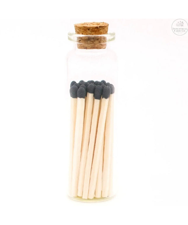Decorative Mini Matches In Glass Container  Black Tip   | Industrial Farm Co
