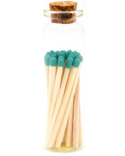 Decorative Mini Matches In Glass Container  Teal Tip   | Industrial Farm Co