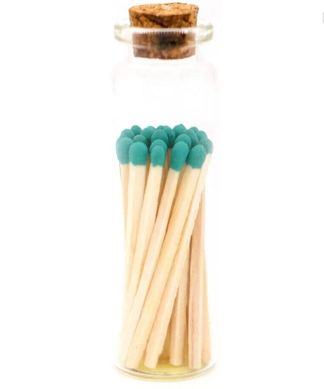 Decorative Mini Matches In Glass Container  Teal Tip   | Industrial Farm Co
