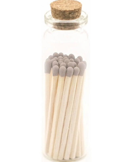 Decorative Mini Matches In Glass Container  Gray Tip   | Industrial Farm Co