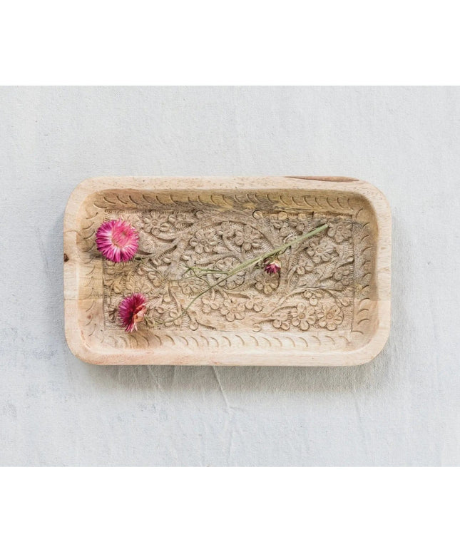 Floral Carved Mango Tray  Default Title   | Industrial Farm Co