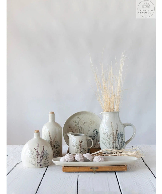 Floral Stoneware Baguette Platter  Default Title   | Creative Co-op