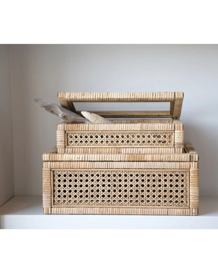 Rattan Display Box with Glass Lid - Set of Two     | Industrial Farm Co