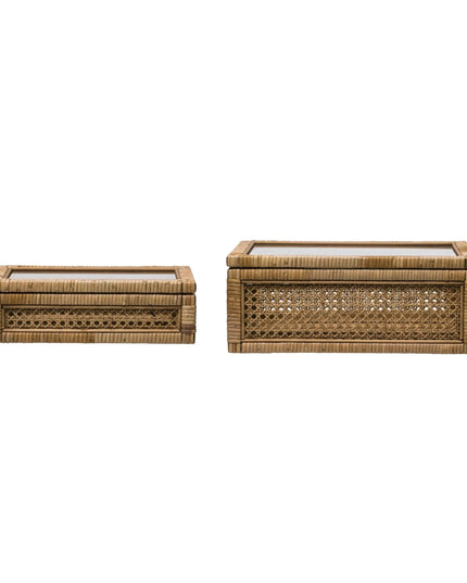 Rattan Display Box with Glass Lid - Set of Two     | Industrial Farm Co