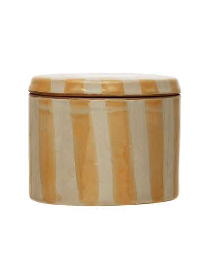 Striped Stoneware Canister  Yellow Stripes   | Industrial Farm Co