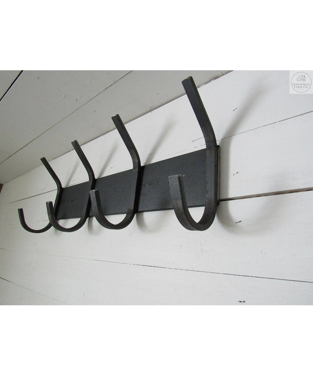 The Cooperstown Double Hook Coat Rack Coat Rack 14" Wall Mount Length Finish Black Powder Coat | Industrial Farm Co