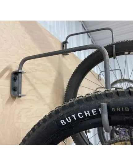 The Logan Wall Mounted Bike Rack Hook Fat Bike Rim Finish Silver Powder Coat | Industrial Farm Co