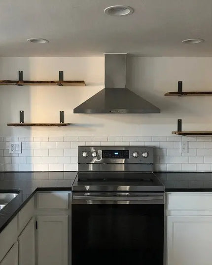 The Lucas L Bracket Shelf Support 4" Depth x 4" Wall Mount Length Finish Black Powder Coat | Industrial Farm Co